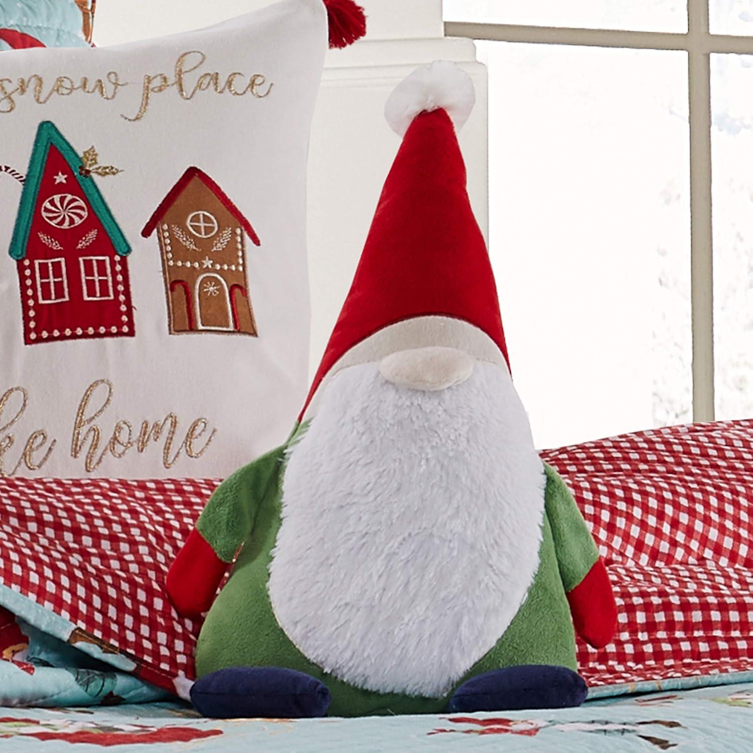 Festive Gnome Shaped Holiday Pillow with Faux Fur Beard