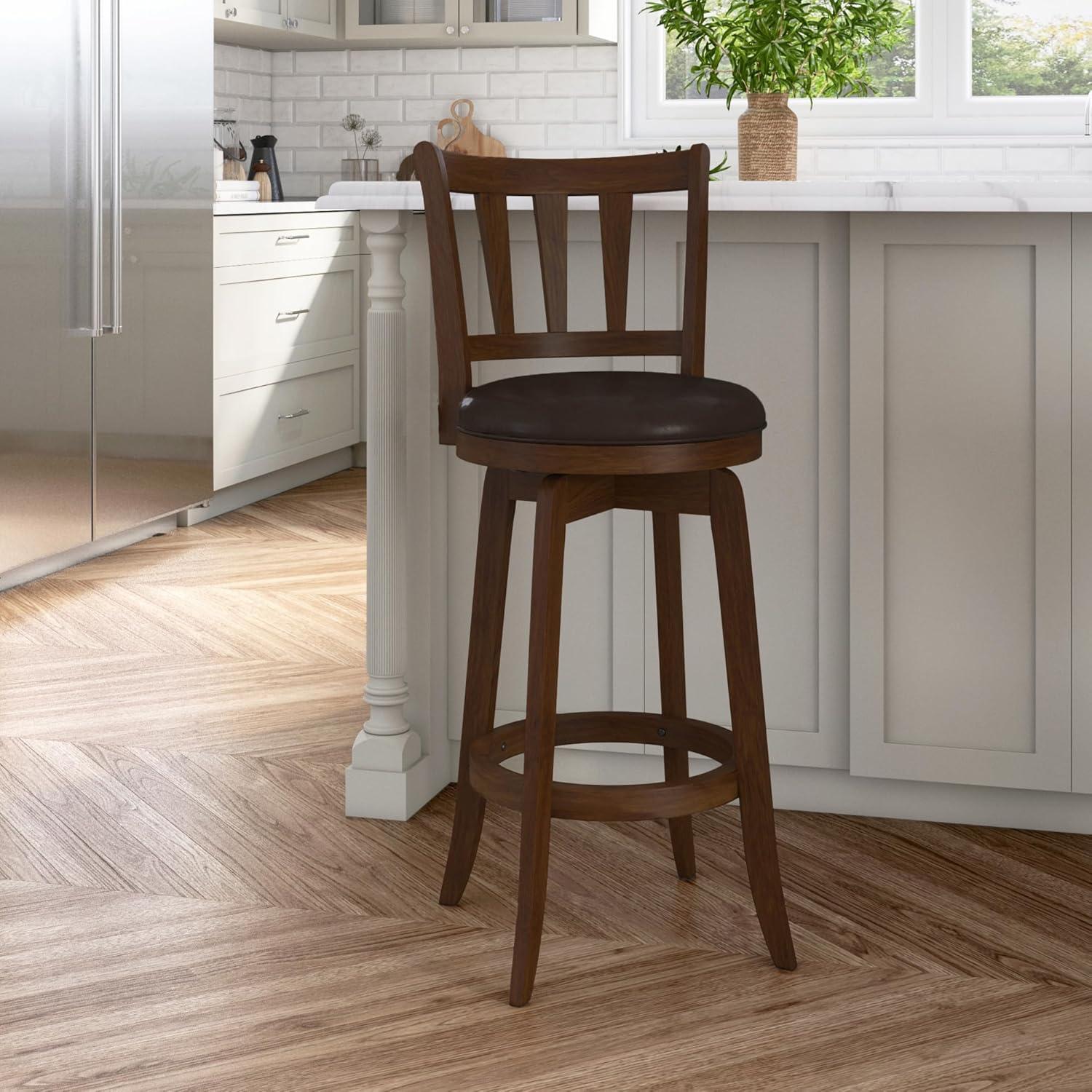 29.5" Presque Isle Swivel Barstool Cherry/Brown - Hillsdale Furniture: Padded High-Back with Footrest