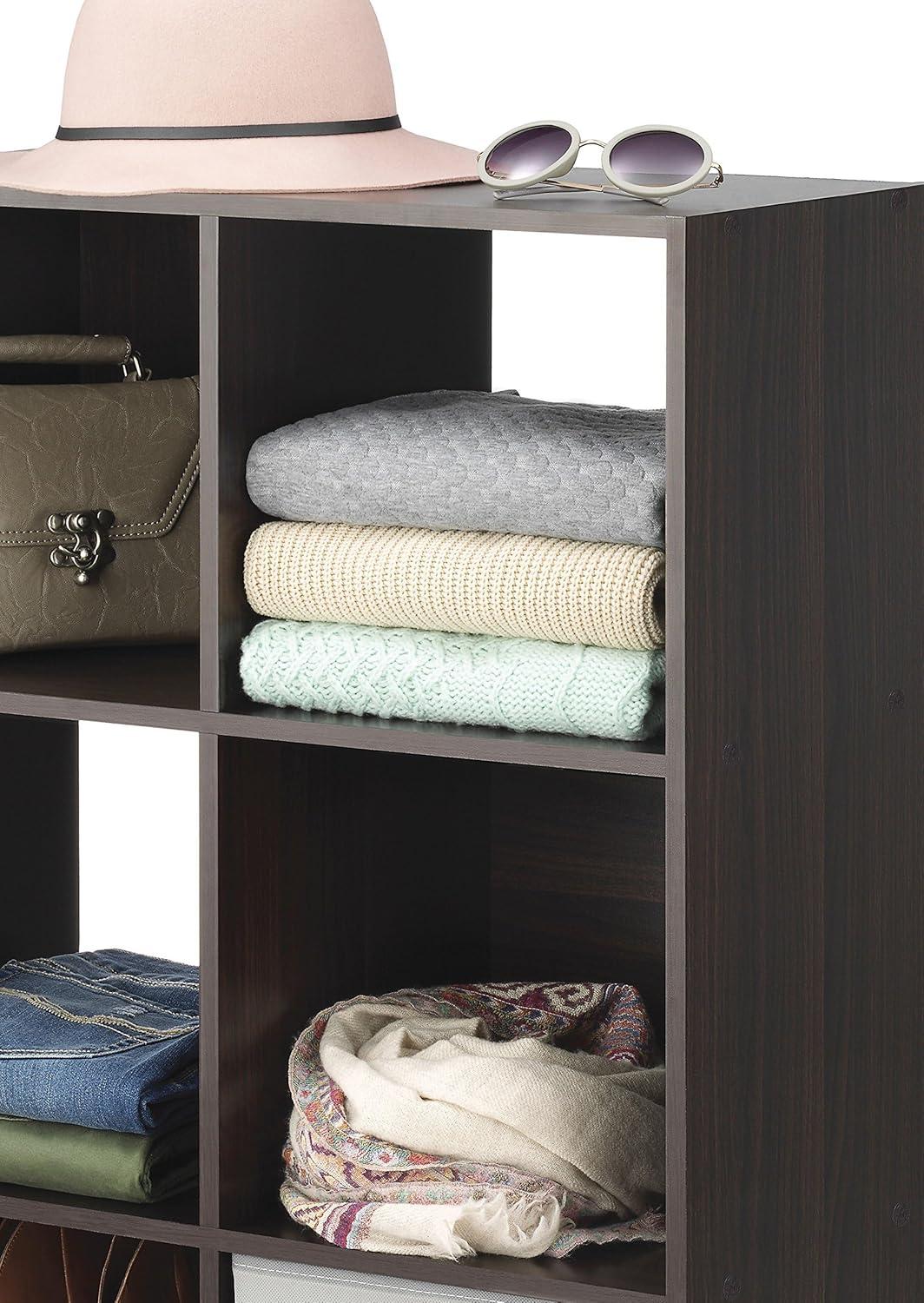 Whitmor 9 Section Cube Organizer Espresso: Universal Storage, 35.5" x 11.75", Particle Board & Steel, Divided Shelves