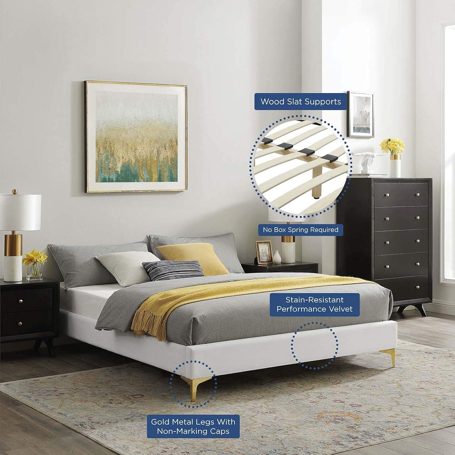 Modway Sutton Queen Modern Performance Velvet Bed Frame in White