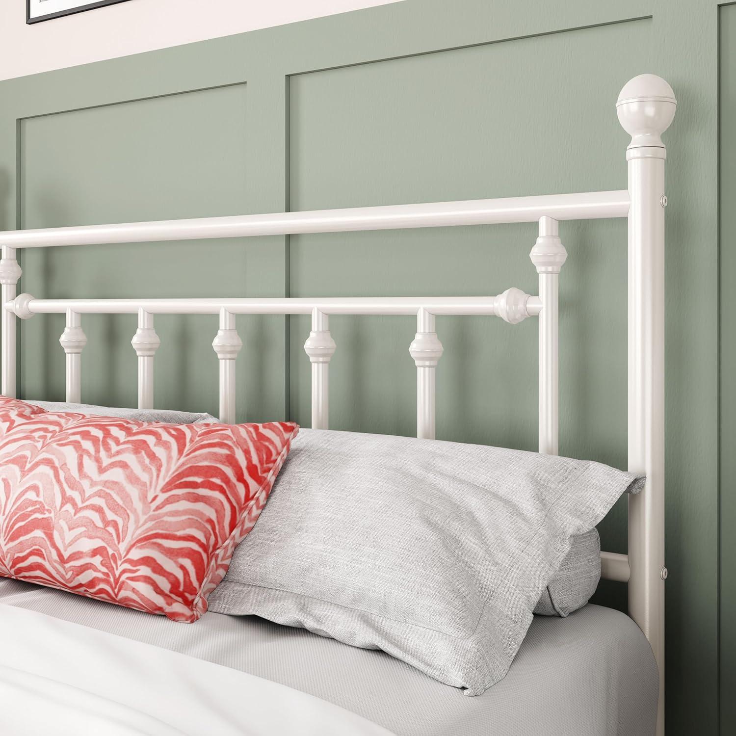 Allewie 14 Inch Queen Size Metal Platform Bed Frame with Victorian Vintage Headboard and Footboard/Mattress Foundation/Under Bed Storage/No Box Spring Needed/Easy Assembly/Noise Free/White