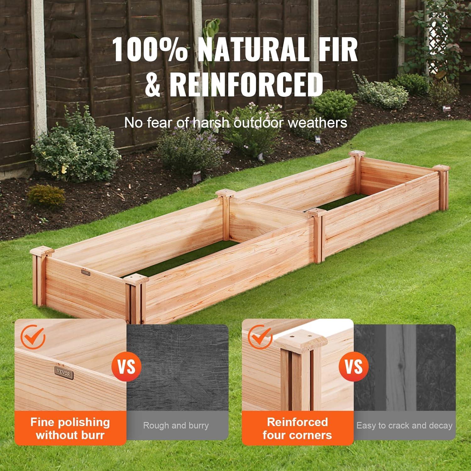 VEVOR Outdoor Wooden Raised Garden Bed Planter, 96 x 24 x 10in, High End Natural Fir Wood No-Bolt Assembly, Elevated Planting Box for Vegetable/Herb in Backyard/Patio