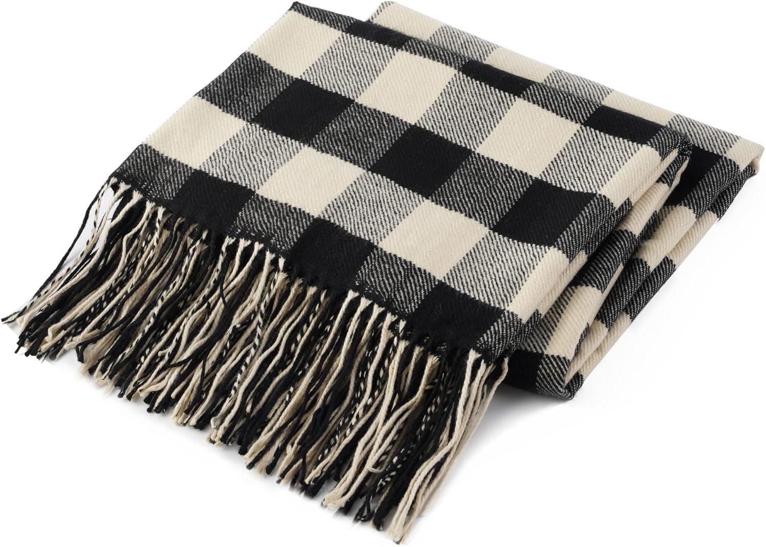 Battilo Classic Plaid Throw Blanket for Couch,Black&Beige,Buffalo Check Pattern Blanket for Picnic,50"x60"