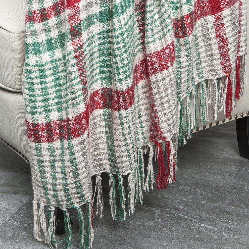 Green and Red Plaid Reversible Wool Christmas Throw Blanket