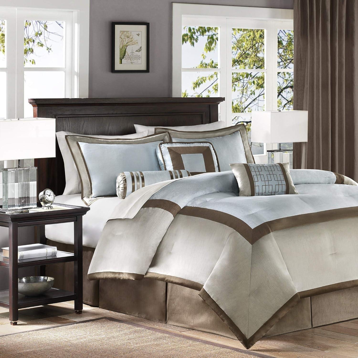 Genevieve King Blue and Brown 7-Piece Comforter Set