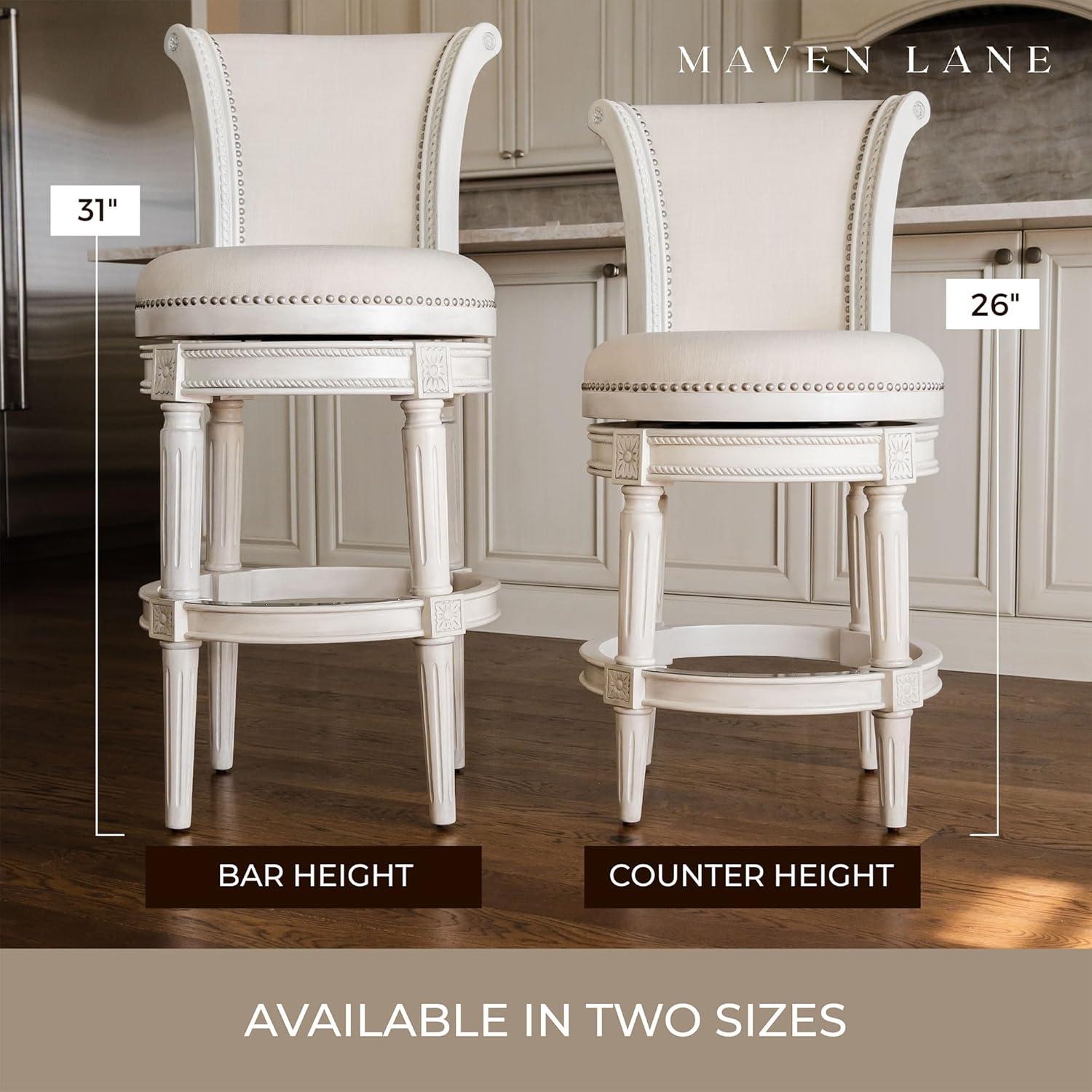 White Oak Swivel Upholstered Bar Stools with Nailhead Trim, Set of 3