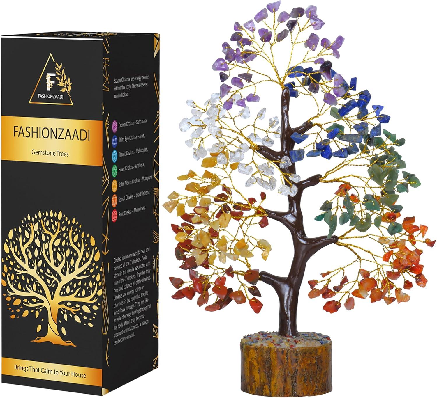 Multicolor Crystal Chakra Tree with Golden Wire