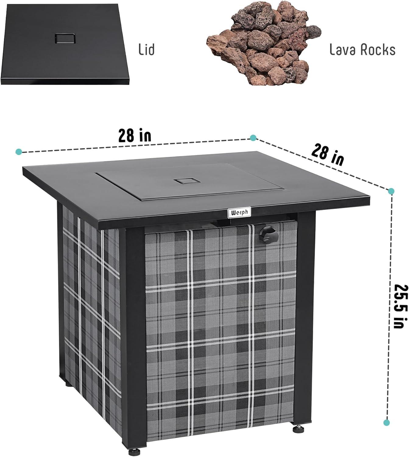 Werph  28" Propane Fire Pit Table, 50,000 BTU Fire Table with Lava Rocks, ETL Certified Gas Fire Pit Table, Black