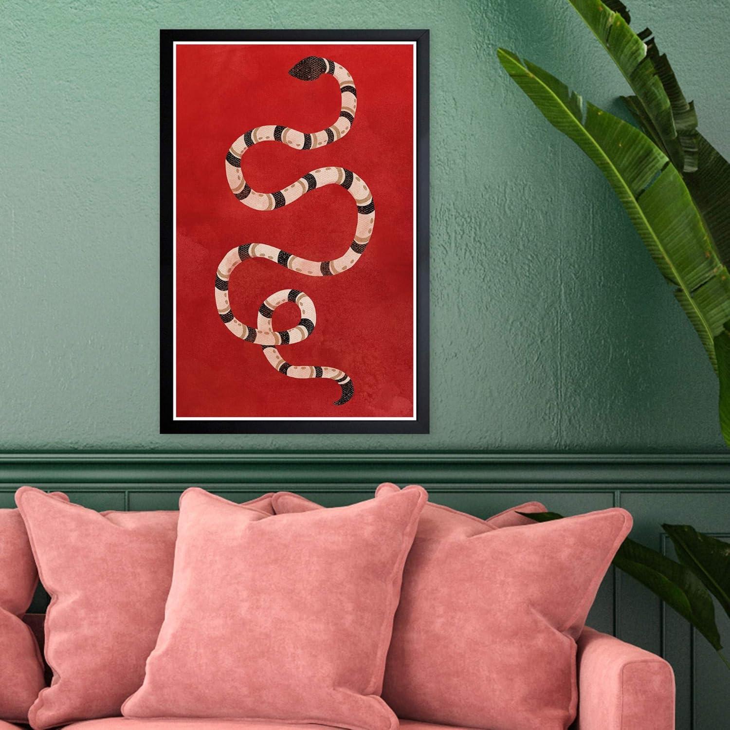 Wynwood Studio 'Crimson Snake' Animals Framed Wall Art Print - Red, Black