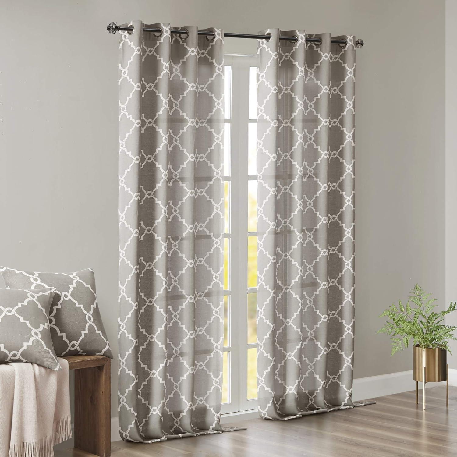 Fretwork Print Grommet Top Window Curtain Panel