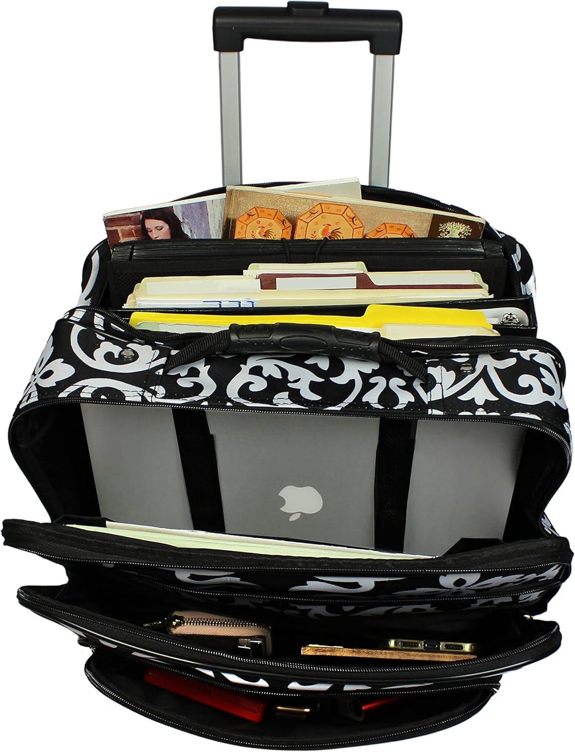 World Traveler Rolling 17-Inch Laptop Briefcase Computer Case - Black Trim Damask