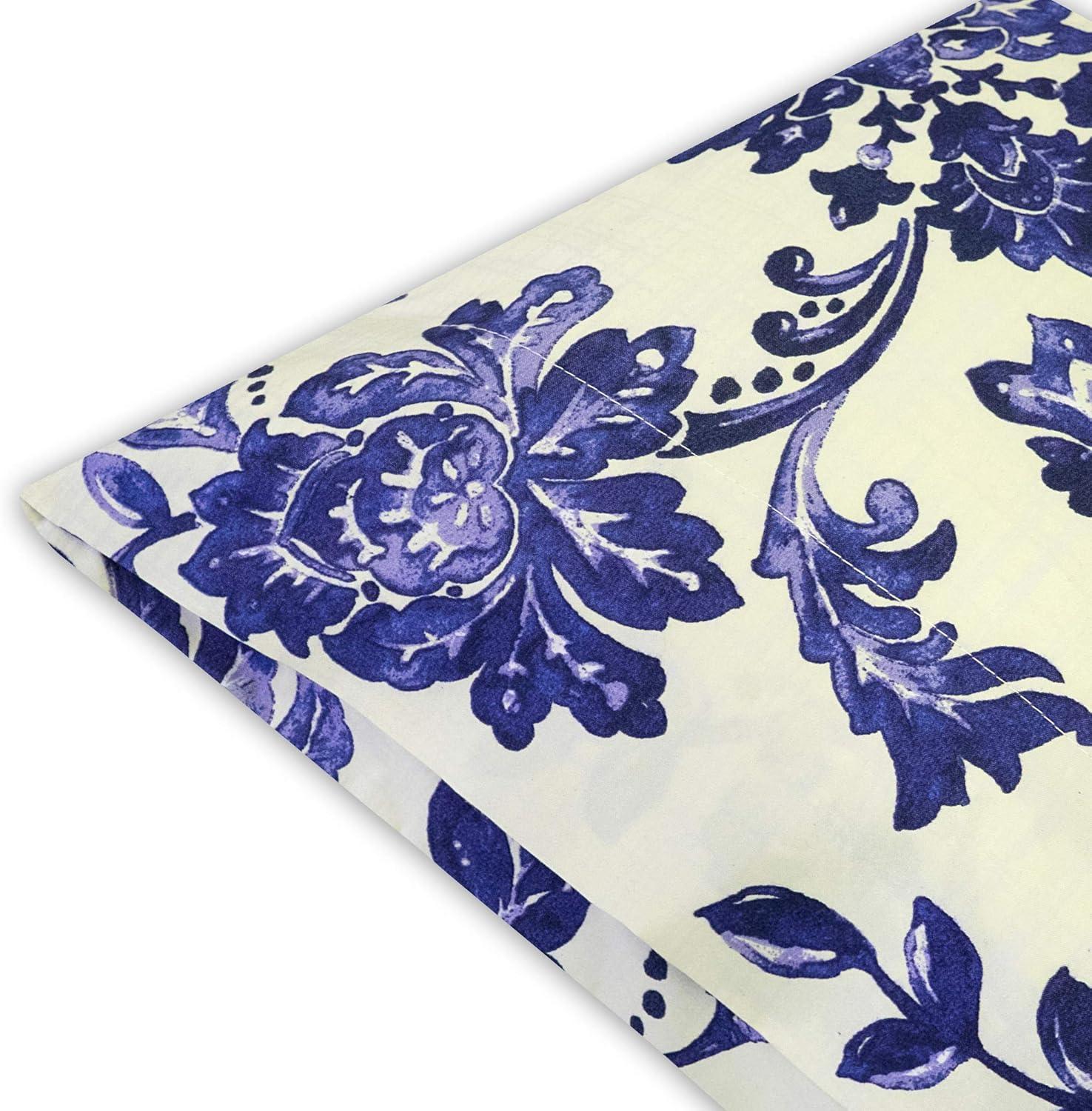 White and Navy Floral Microfiber Deep Pocket Sheet Set