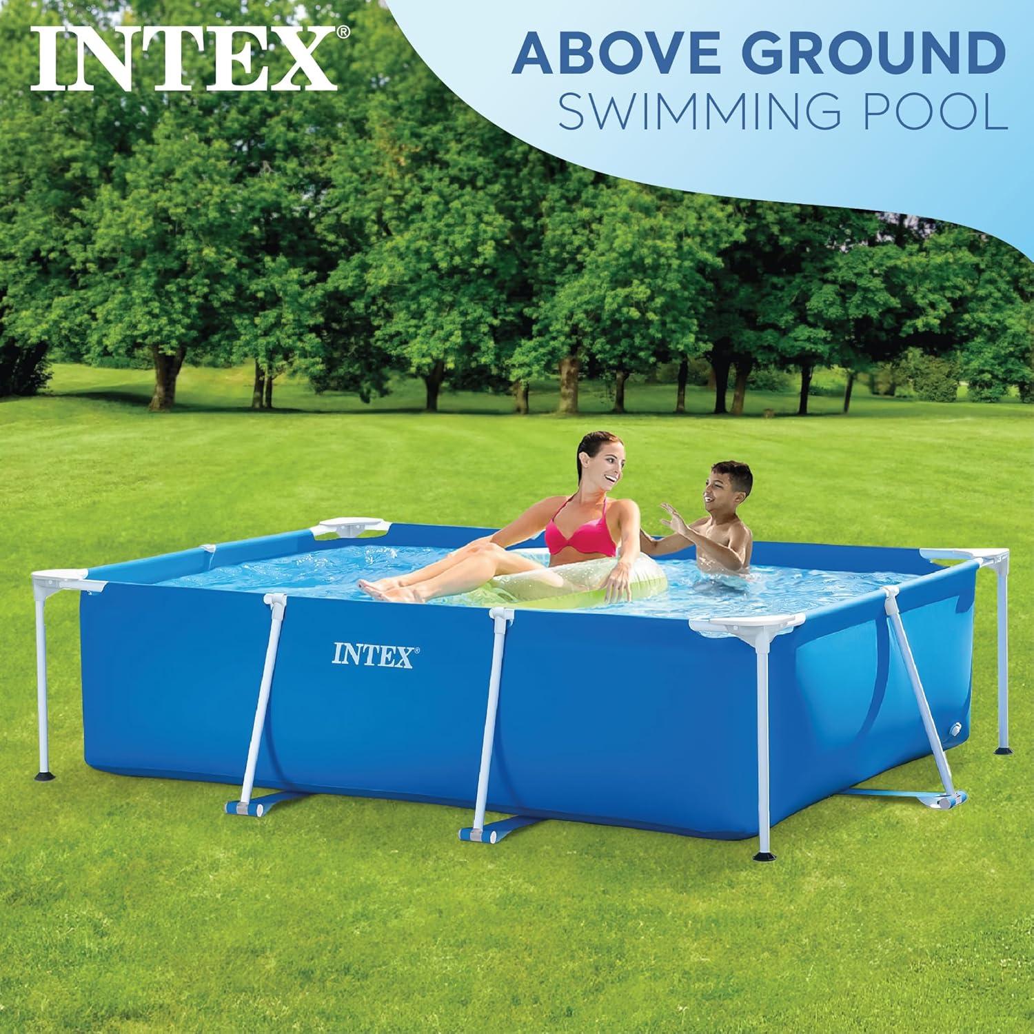 Intex Rectangular Frame Above Ground Outdoor Home Backyard Splash Swimming Pool with Flow Control Valve for Draining