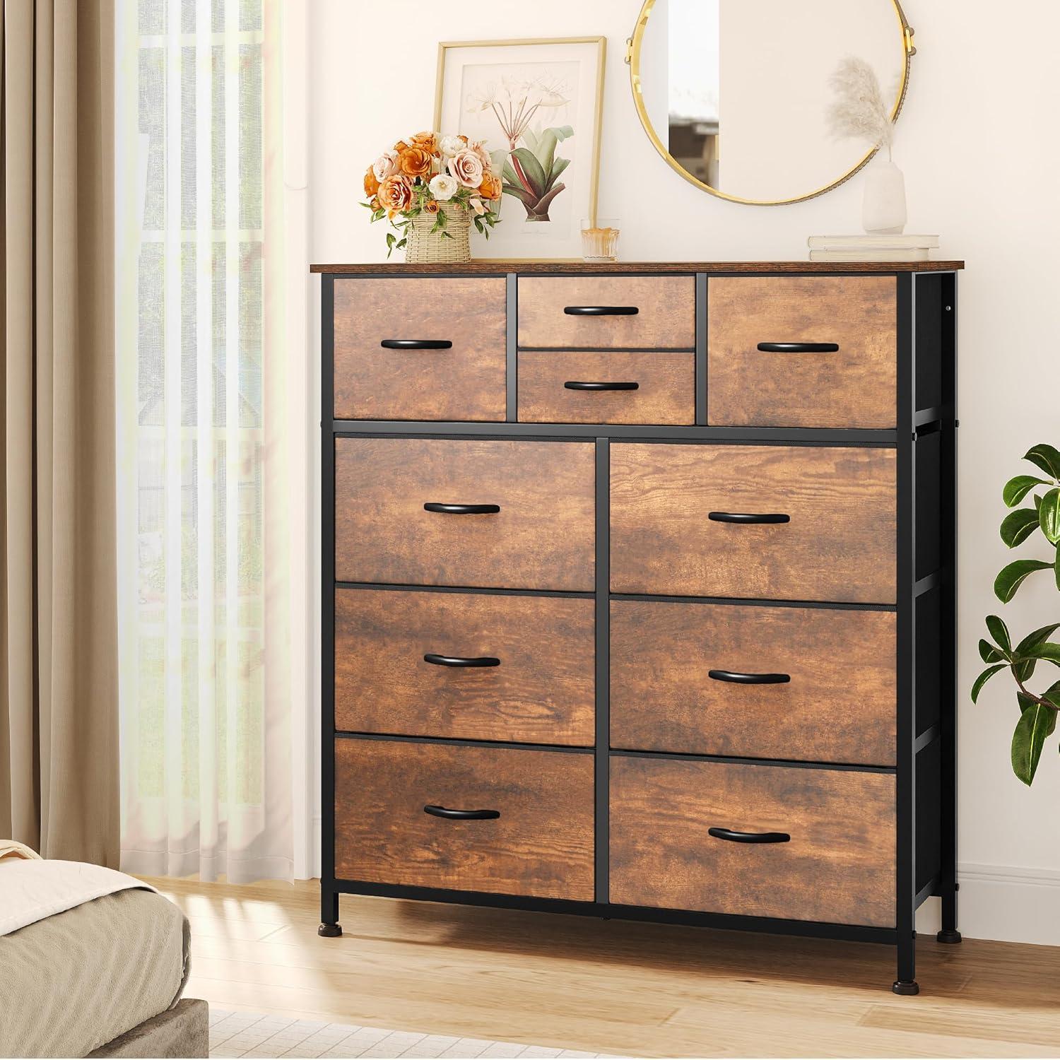 YITAHOME 10 Drawer Dresser, Dresser for Bedroom, Fabric Storage Dresser, Chest of Drawers for Living Room, Hallway, Closets & Nursery - Sturdy Steel Frame, Wooden Top & Easy Pull Fabric Bins