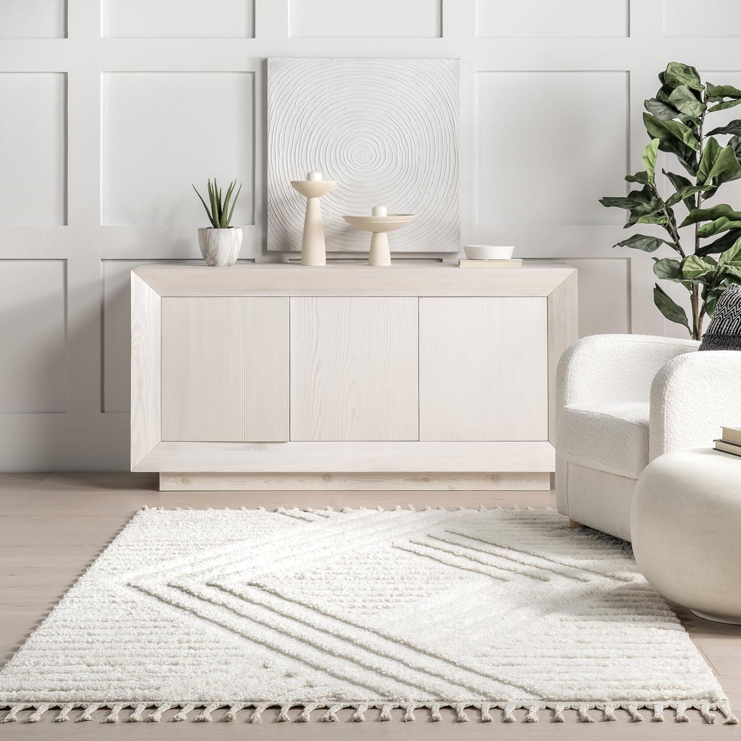 Nuloom Risette Geometric Shag Tassel Indoor Area Rug, Square 6' x 6', Ivory