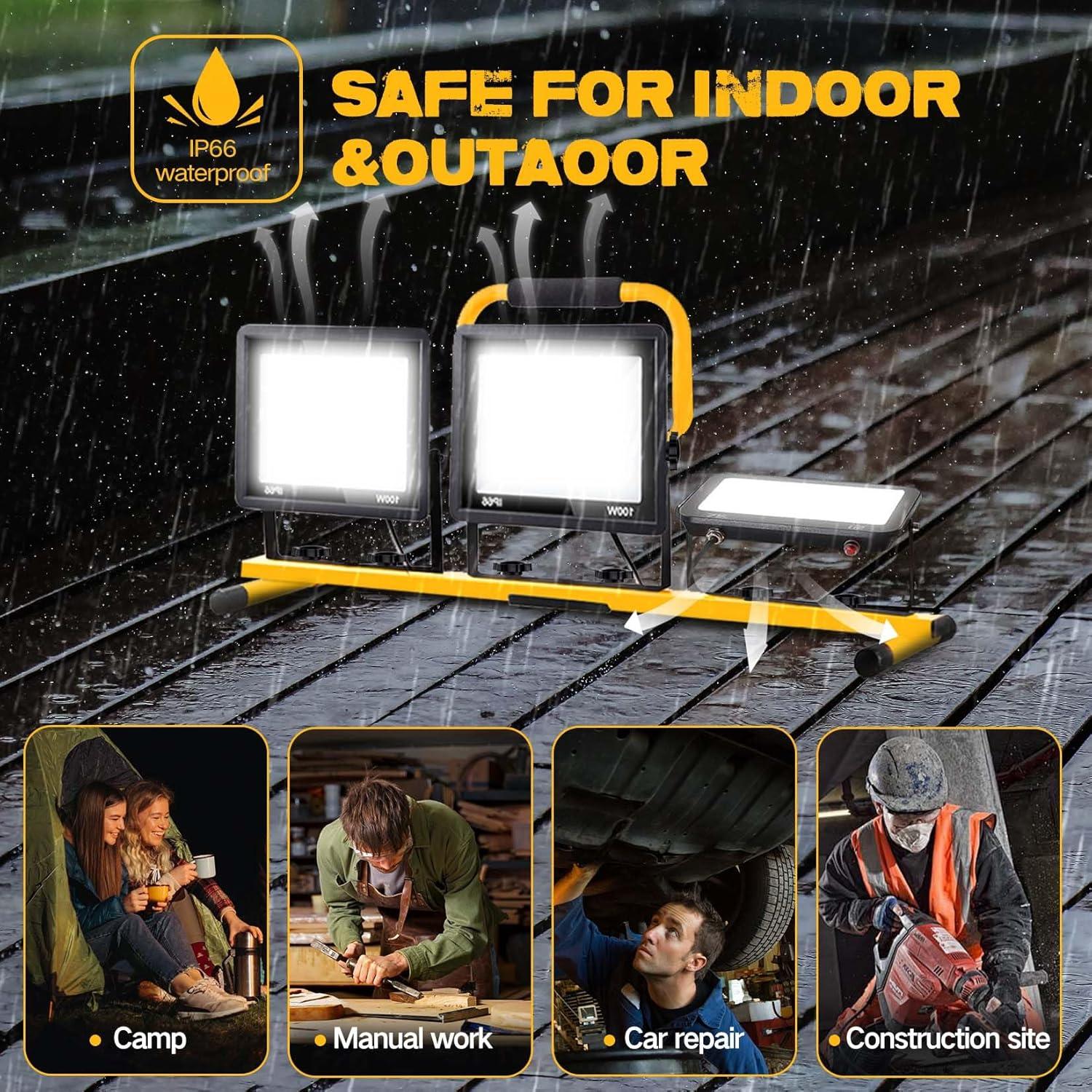 21000 Lumen Work Lights with Stand，3 Adjustable Head LED Work Light, with Adjustable and Foldable Tripod Stand, Waterproof Lamp with Individual Switch with 6500 Kelvin Color Temperature