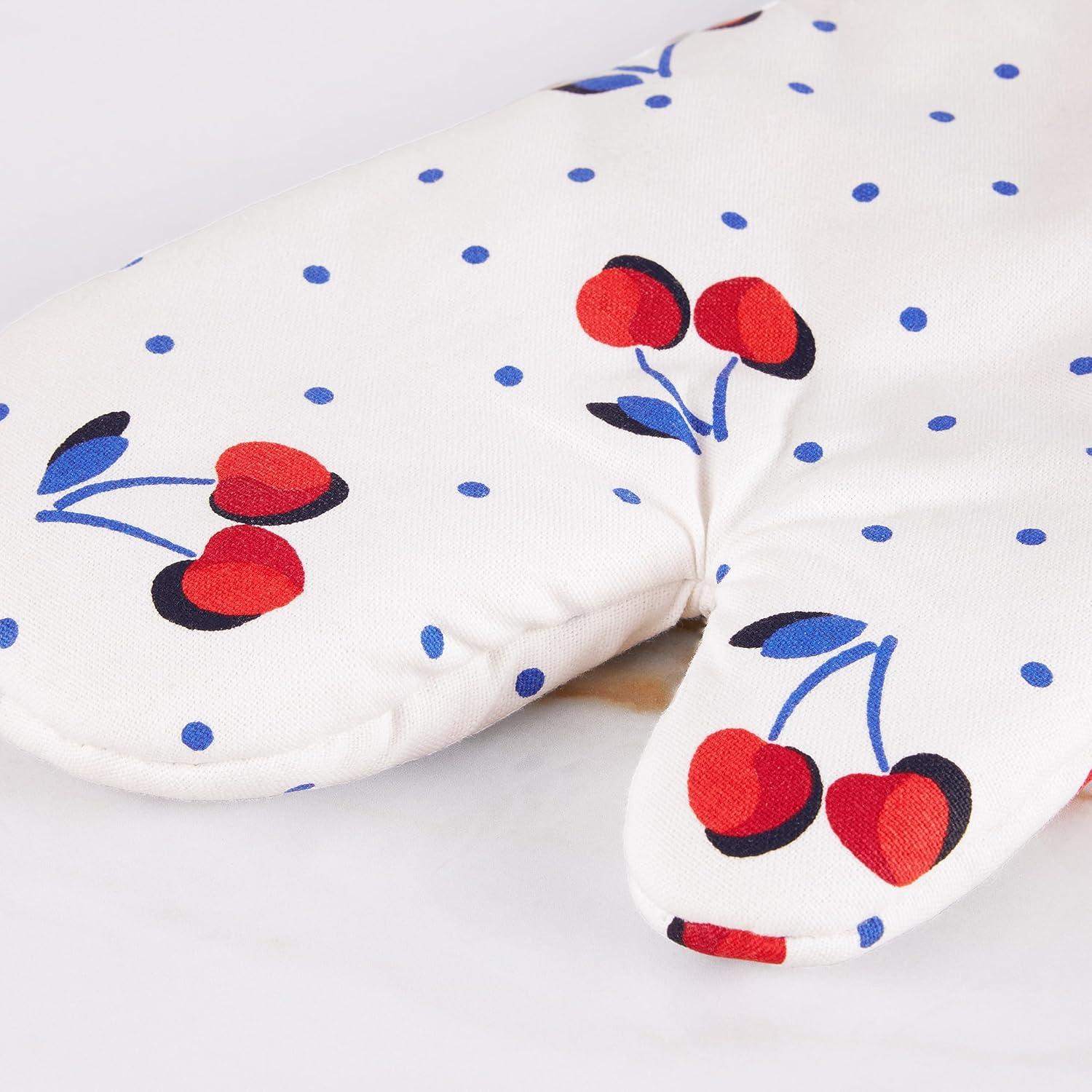 Kate Spade New York Cherry Dot Kitchen Towel, Oven Mitt & Pot Holder 4-Pack, Absorbent & Heat Resistant, 100% Cotton