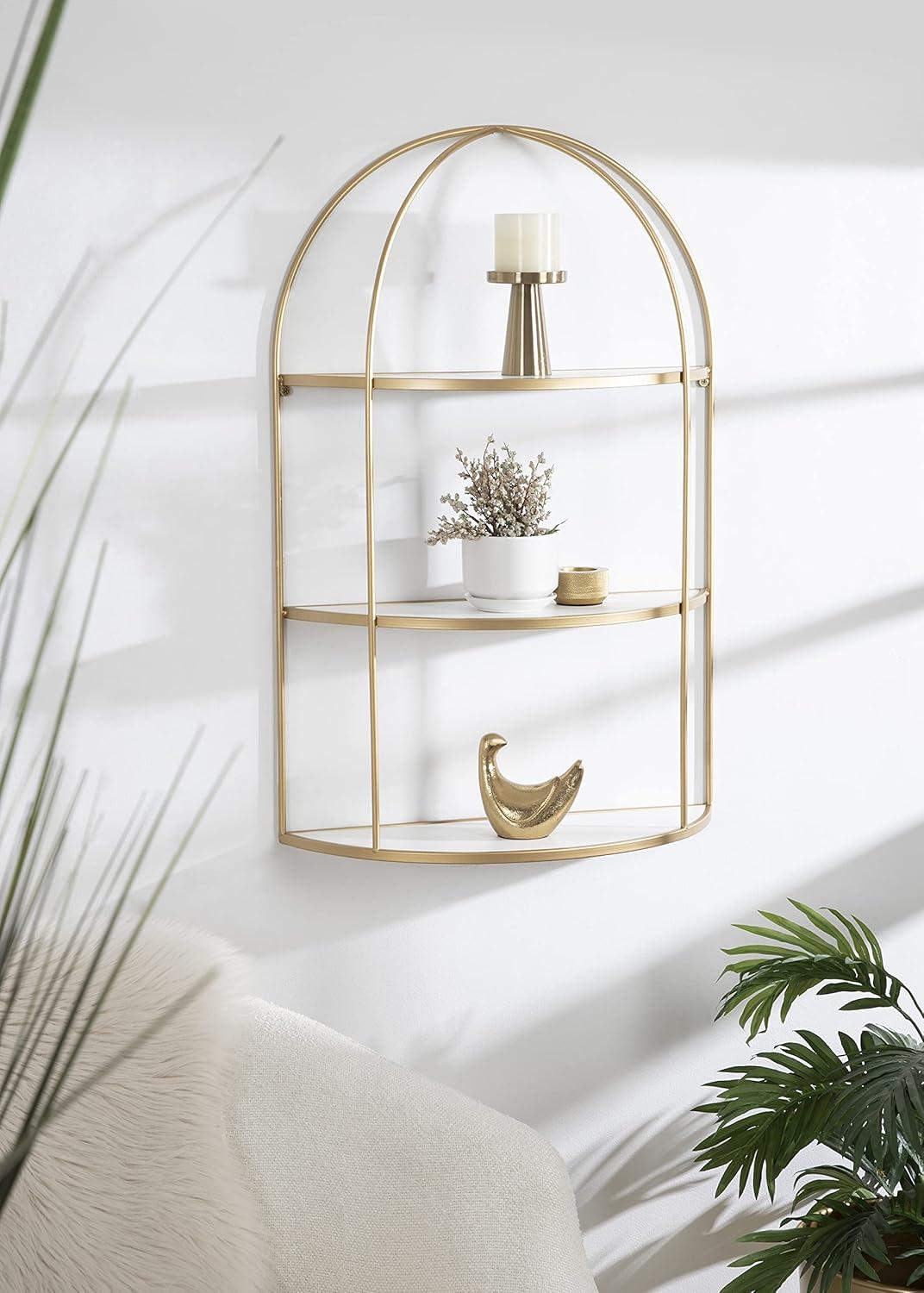 21" x 32" Freade Tiered Decorative Wall Shelf White/Gold - Kate & Laurel All Things Decor: Modern Metal Floating Shelf with Open Storage