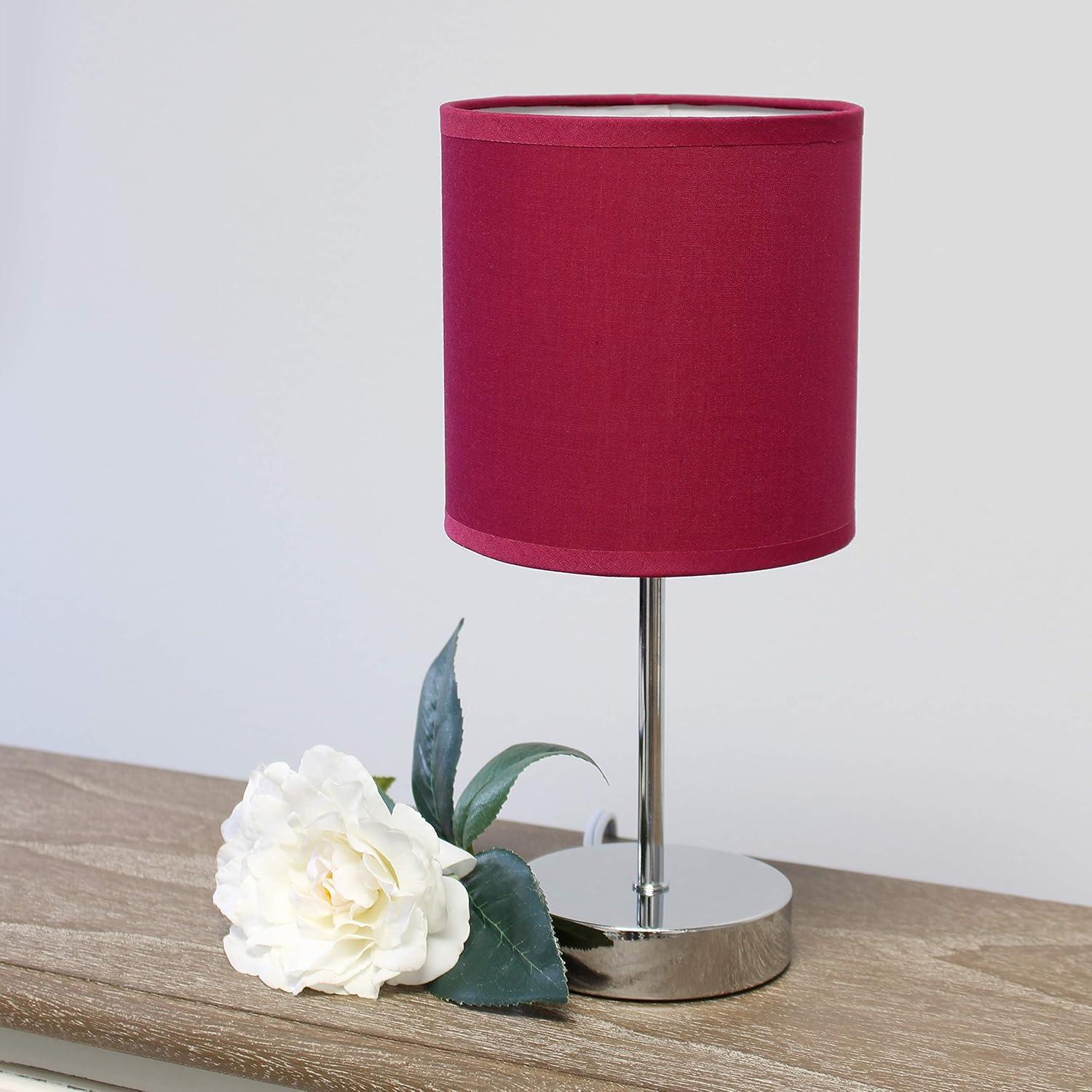 Simple Designs 11.81" Basic Chrome Mini Table Lamp with Fabric Shade, Wine Red