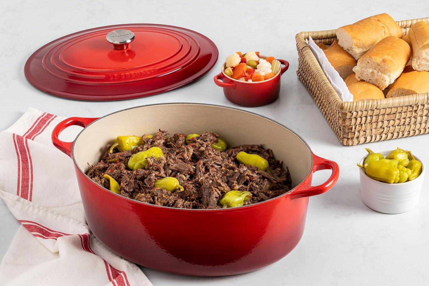 Cerise Red Enameled Cast Iron Oval Dutch Oven, 8 qt