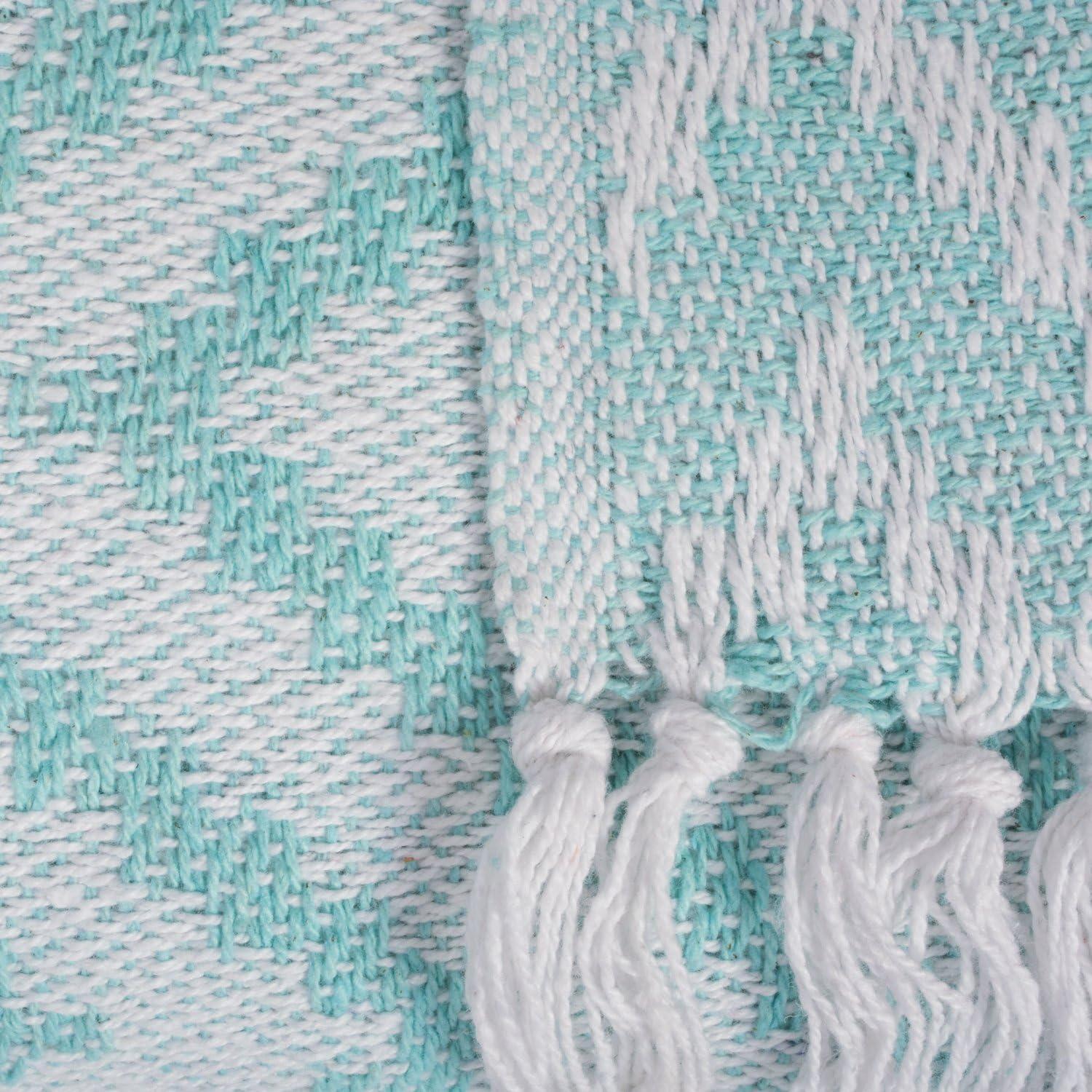 50"x60" Large Chevron Handloom Throw Blanket Aqua - Design Imports: Cotton, Hypoallergenic, Machine Washable