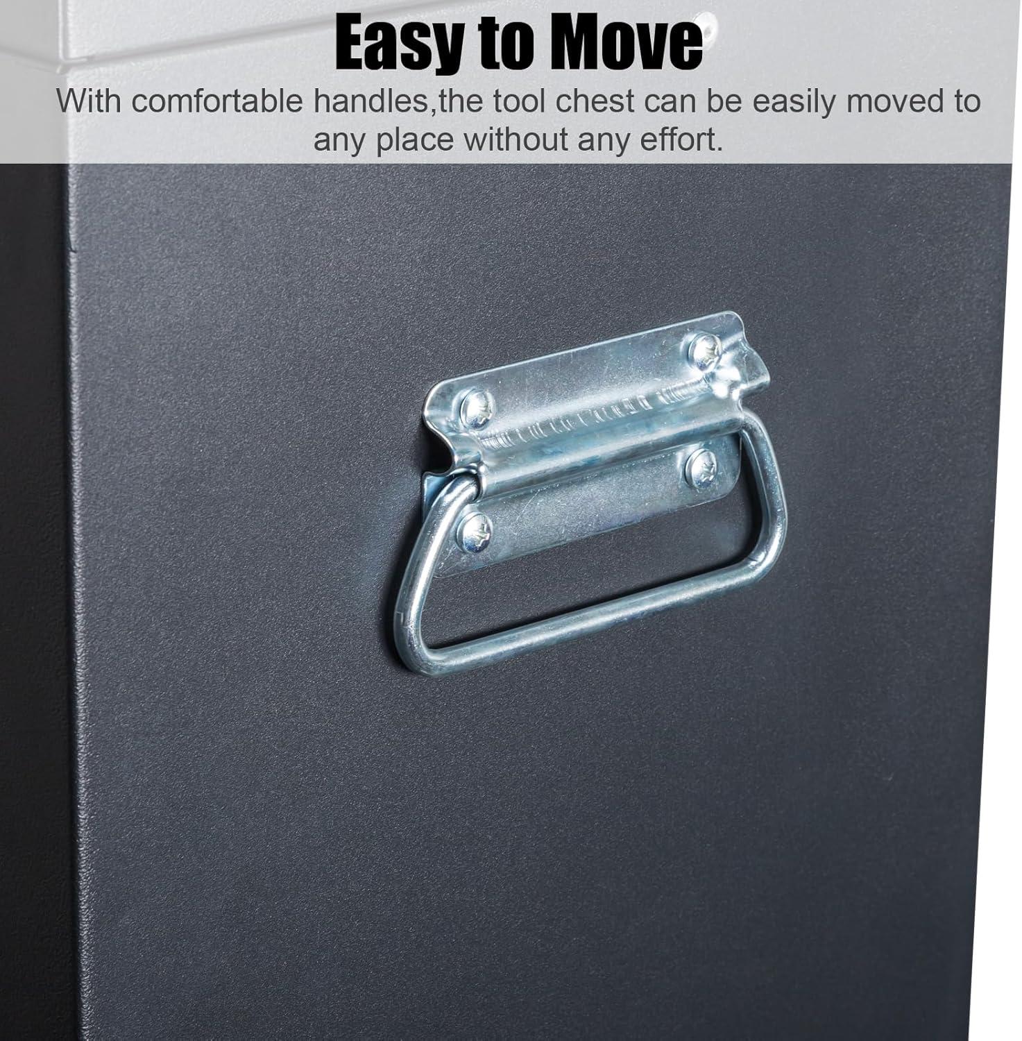 INDSUMOT 24" Portable Tool Box, 5 Drawers & Top Storage Tray Tool Box with Drawers, Lockable Metal Tool Chest Cabinet for Garage, Warehouse, Repair Shop & Home, Red