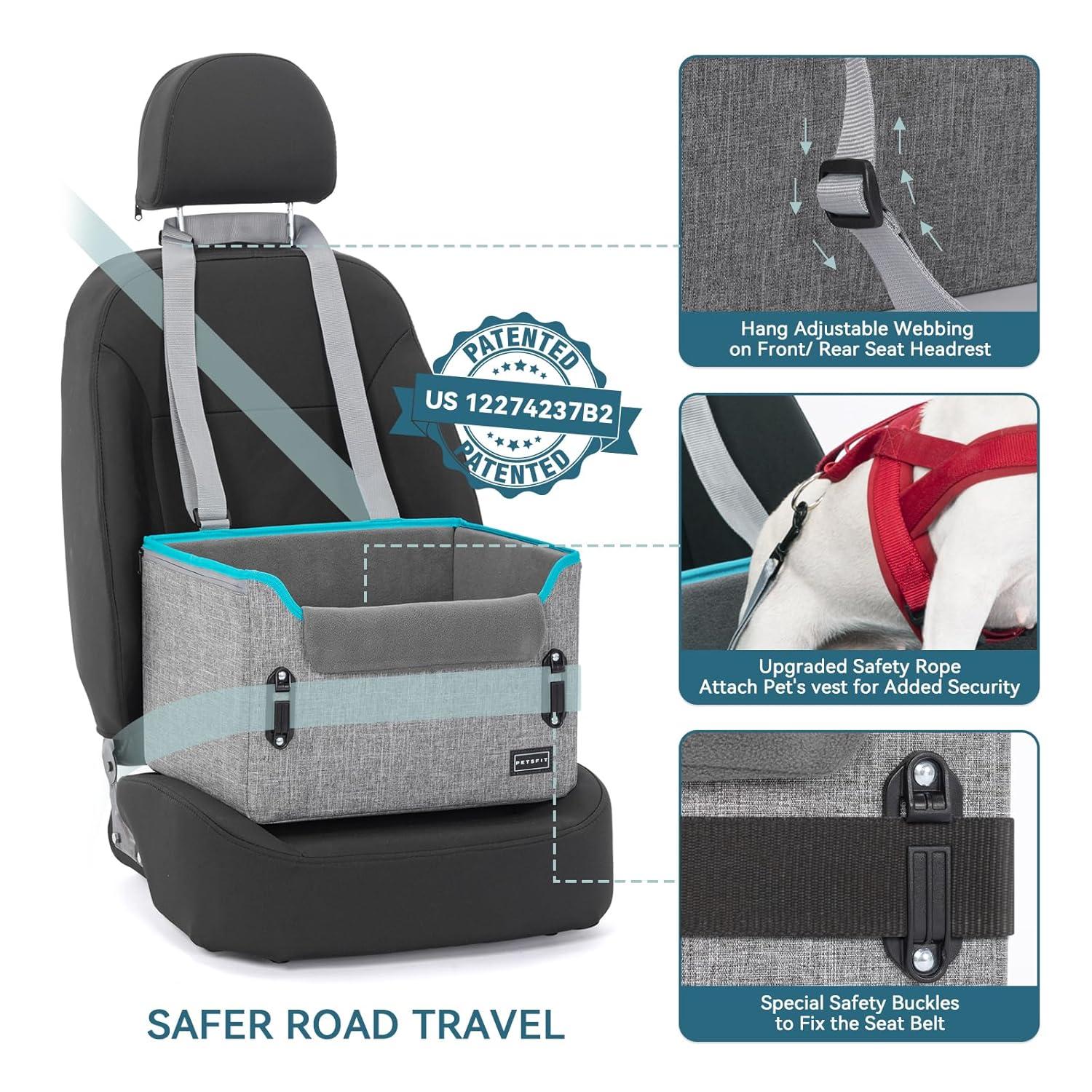 PETSFIT Dog Car Seats for Small Dogs, Portable Dog Booster Car Seat with Patent Safe Buckles,Pets Up to 25lbs ,Grey