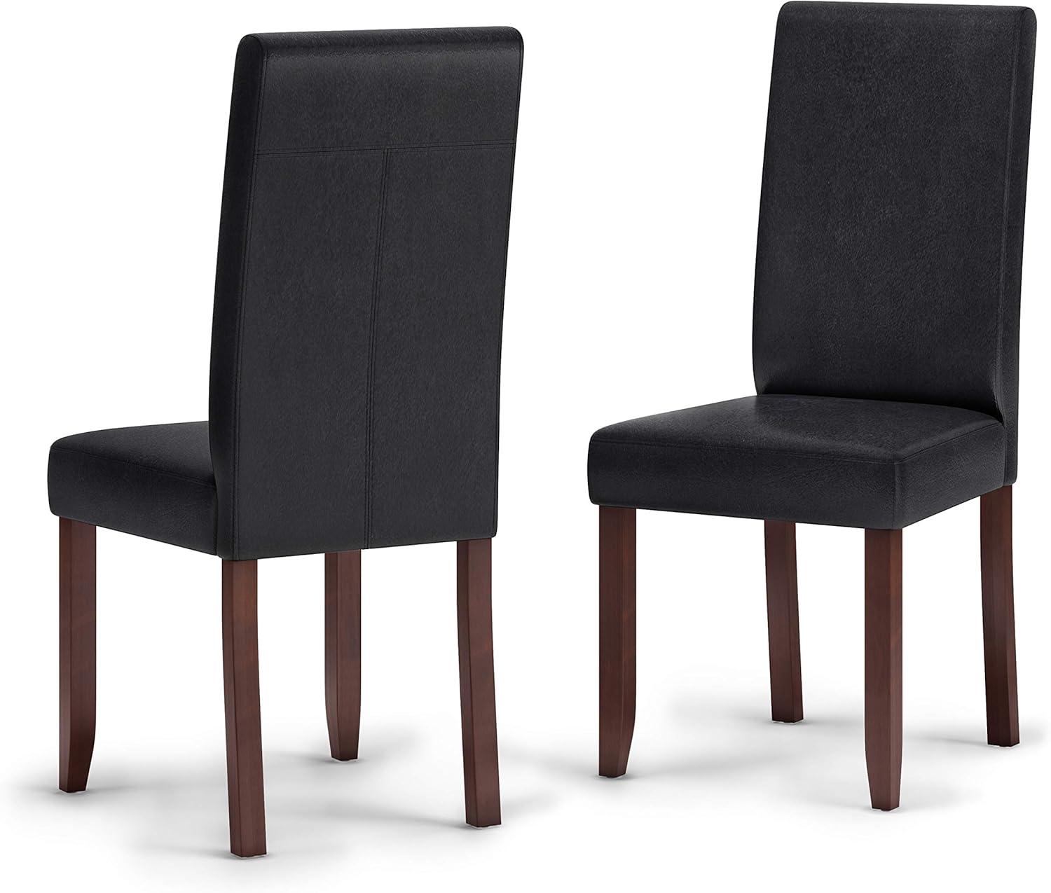 Acadian Transitional Parson Dining Chair (Set of 2) in Distressed Black Faux Leather