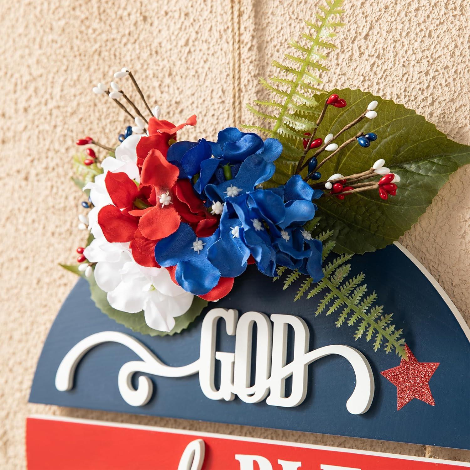 24" Red and Blue Iron Patriotic Wall Decor Sign
