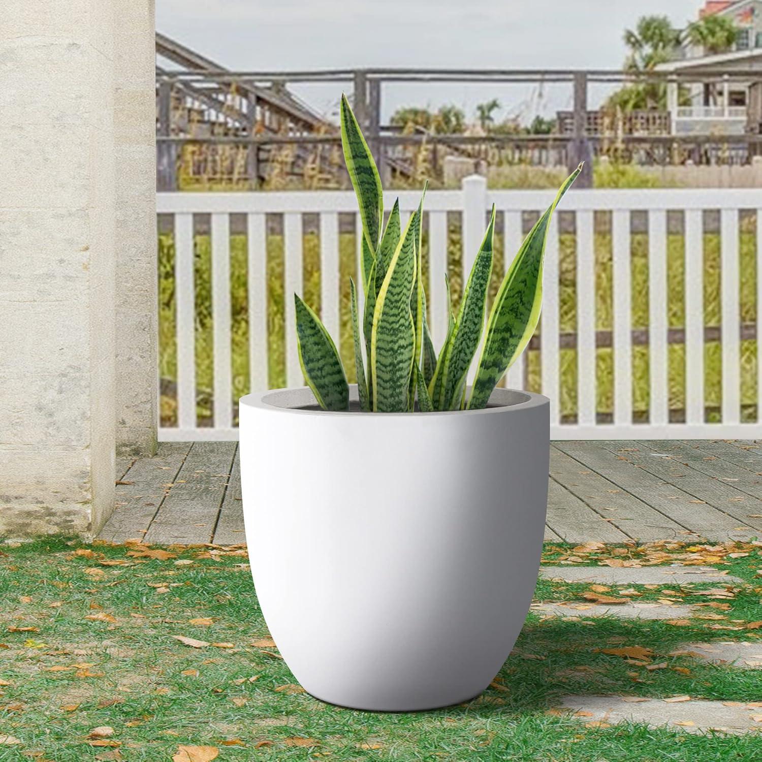 Eco-Friendly Large Pure White Round Concrete Planter with Drainage