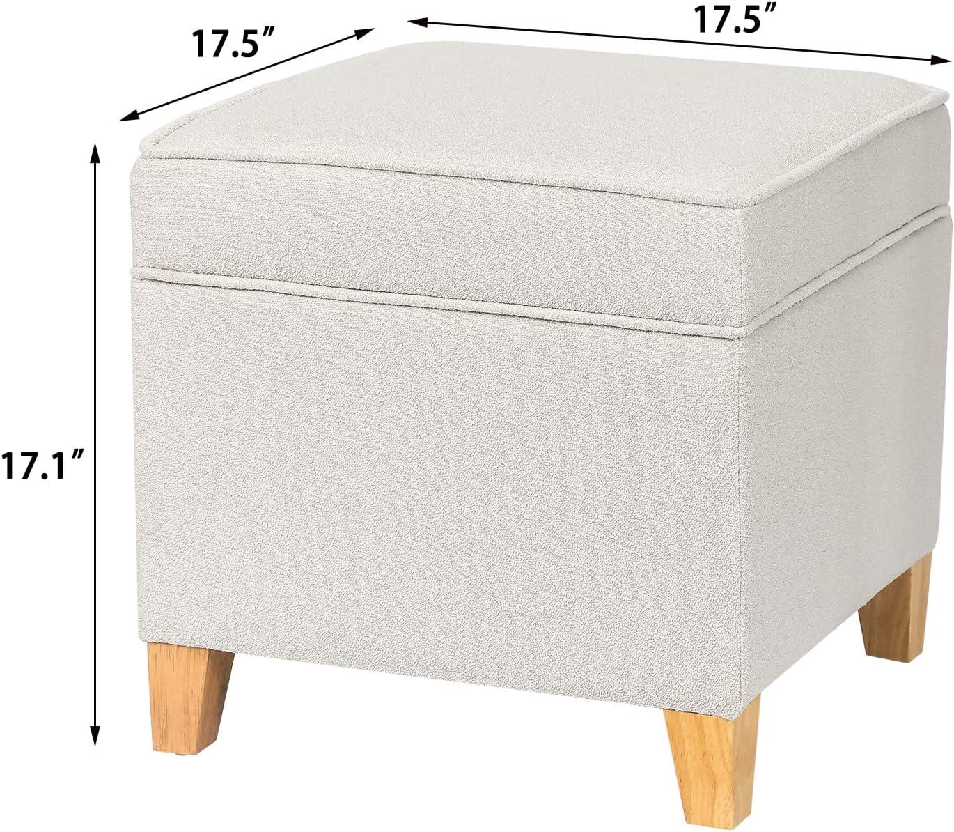 HomePop Cole Classics Square Storage Ottoman with Lift Off Top Linen: Upholstered Footstool, Wood Legs, Polyester