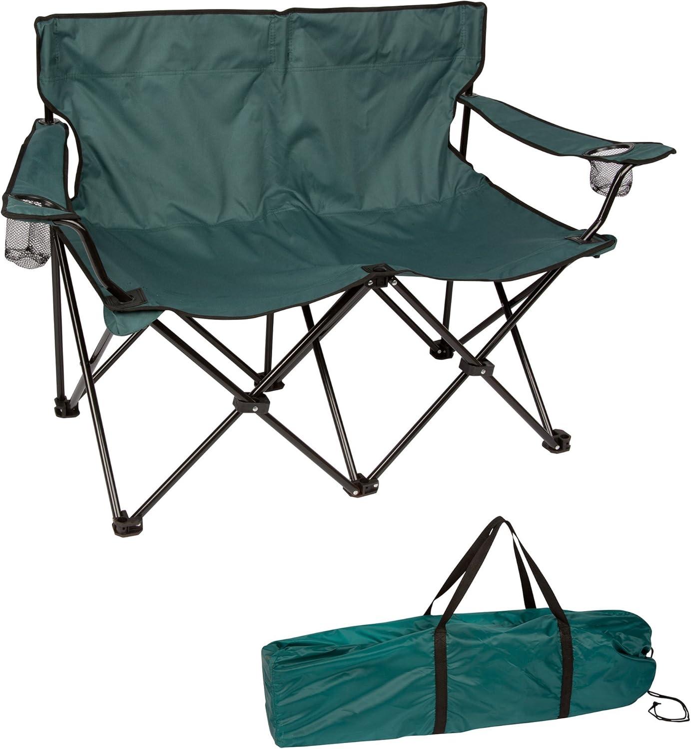 Trademark Innovations Loveseat Style Double Camp Chair, 40" L x 22" W x 31.5" H, Dark Green
