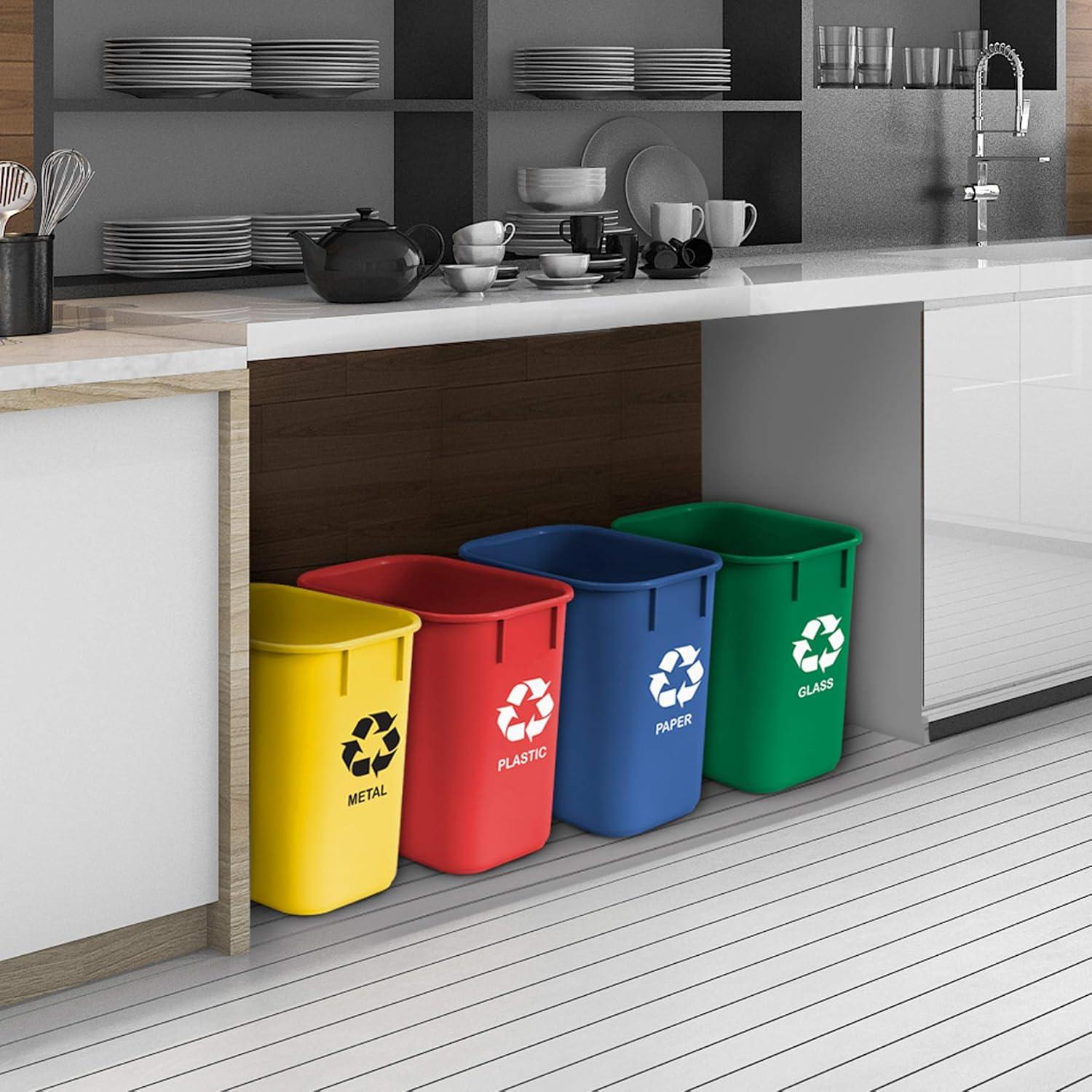 Acrimet Wastebasket Bin for Recycling 13QT (Plastic) (Blue Yellow Red Green) (Set of 4)