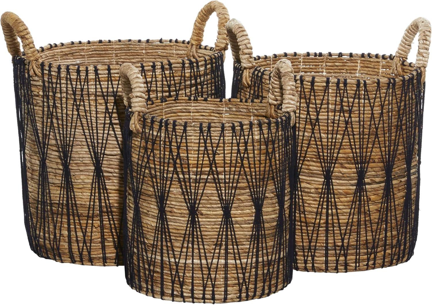 Banana Leaf Handmade String Detail Decorative and Functional Storage Basket with Handles