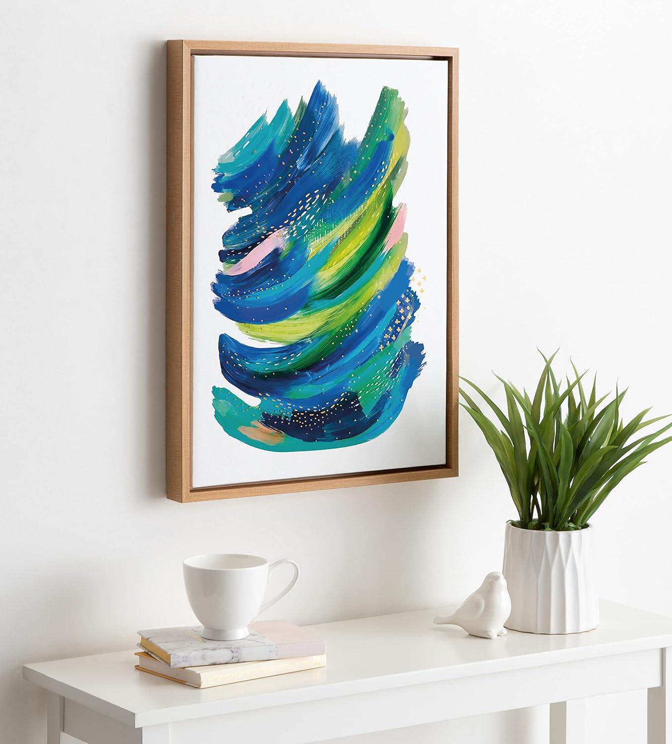 Kate and Laurel Sylvie Bright Abstract 2 Framed Canvas Wall Art by Jessi Raulet of Ettavee, 18x24 Natural, Modern Colorful Brushstrokes Art for Wall