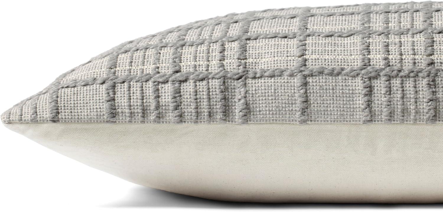 Grey Cotton Windowpane Check Lumbar Pillow 13'' x 35''