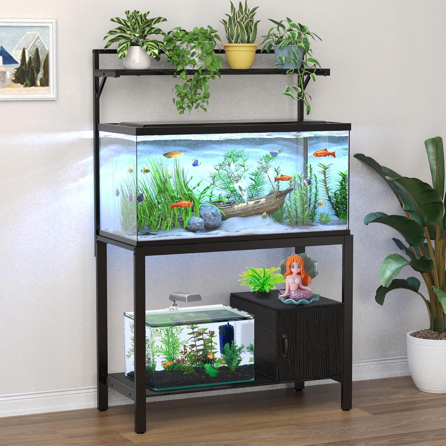 40-50 Gallon Fish Tank Stand with Plant Shelf with Cubby Storage