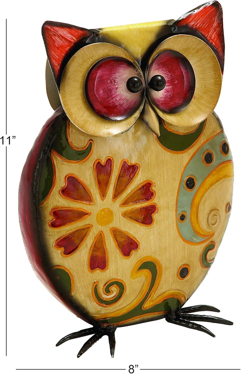 DecMode 11" Indoor Outdoor Owl Garden Sculpture with Floral Pattern