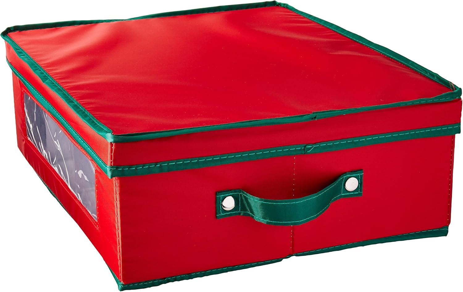 Red and Green Fabric Collapsible Christmas Cup Storage Box