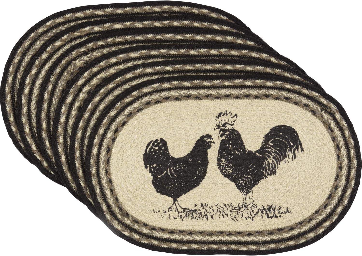 VHC Brands Sawyer Mill Poultry 12 x 18" Jute Placemats, Set of 6, Charcoal
