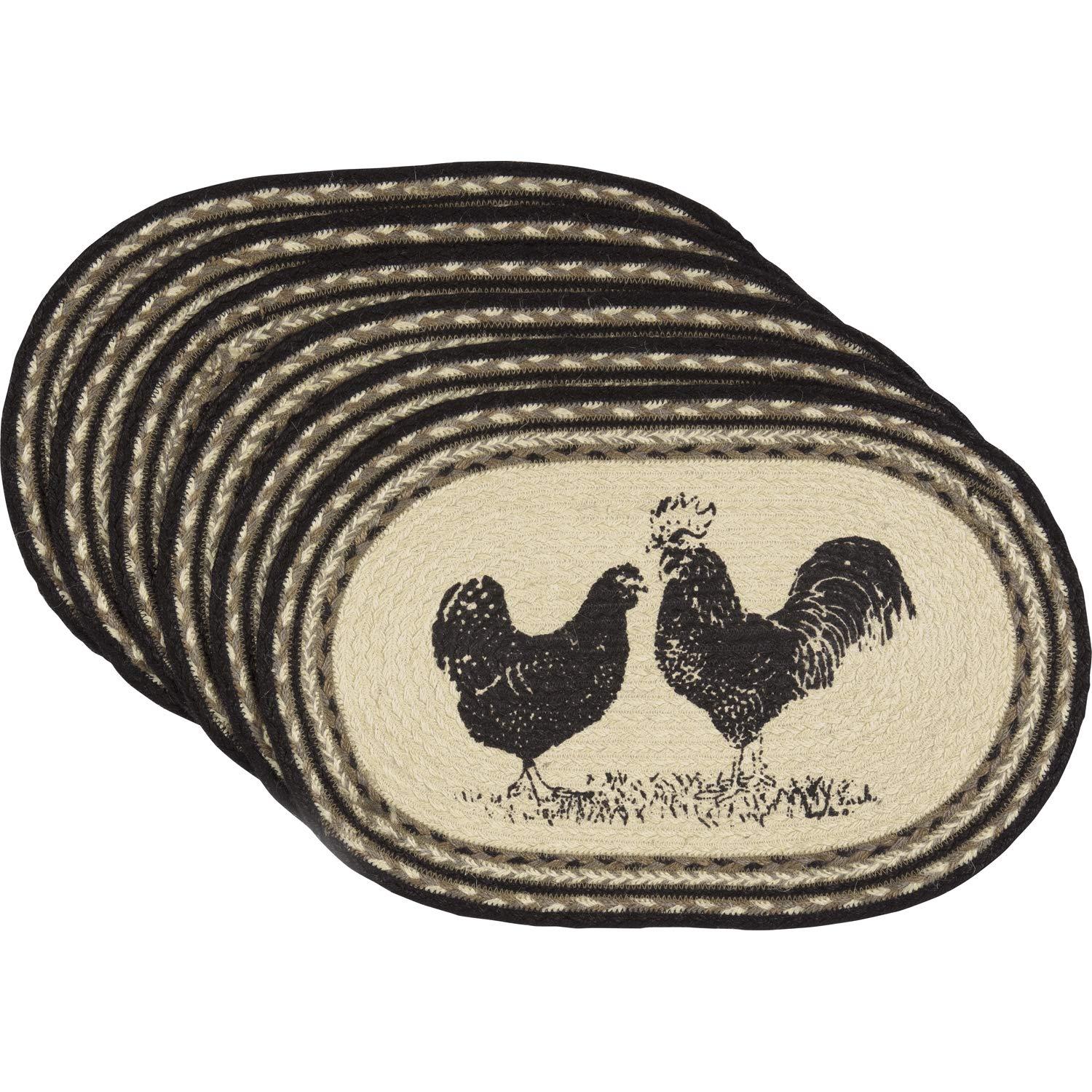 VHC Brands Sawyer Mill Poultry 12 x 18" Jute Placemats, Set of 6, Charcoal