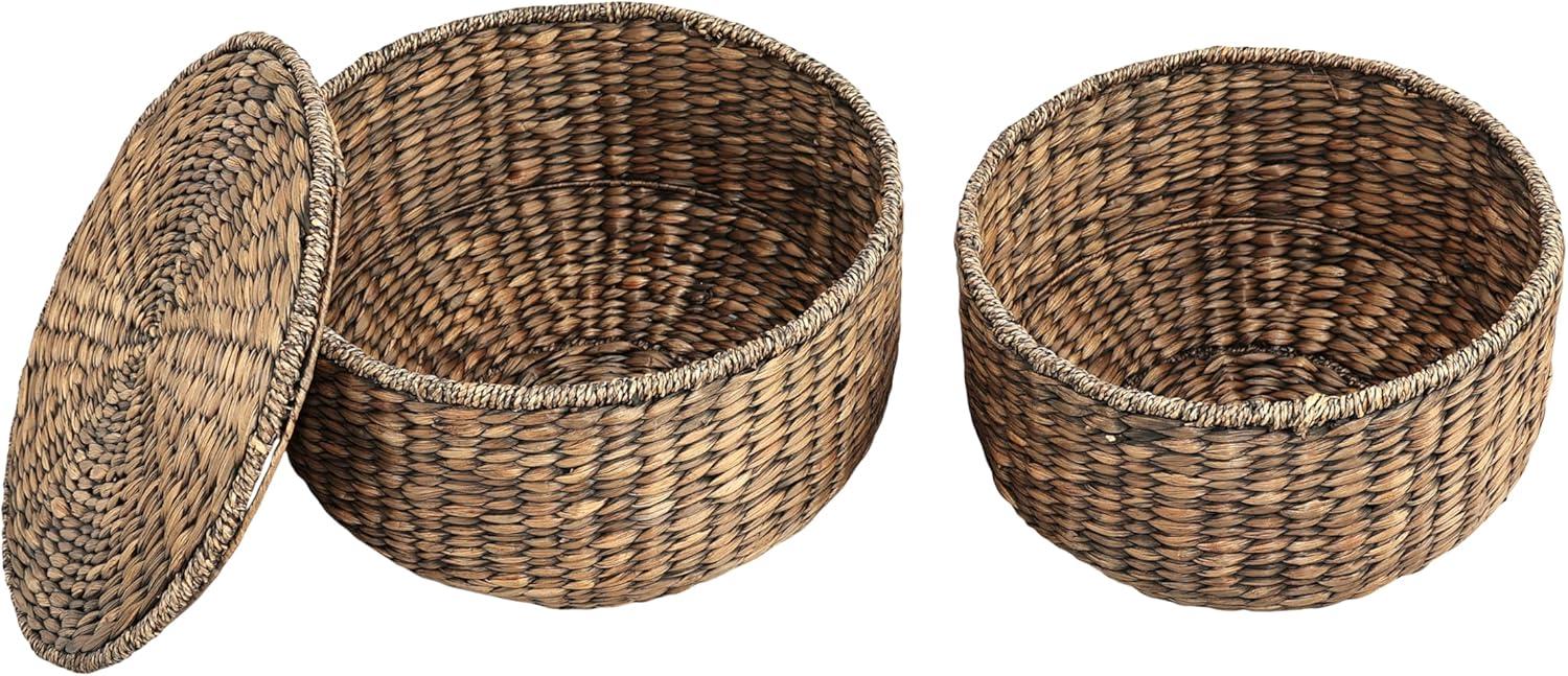 happimess 18" Hourglass Handwoven Hyacinth Storage Accent Table with Lid