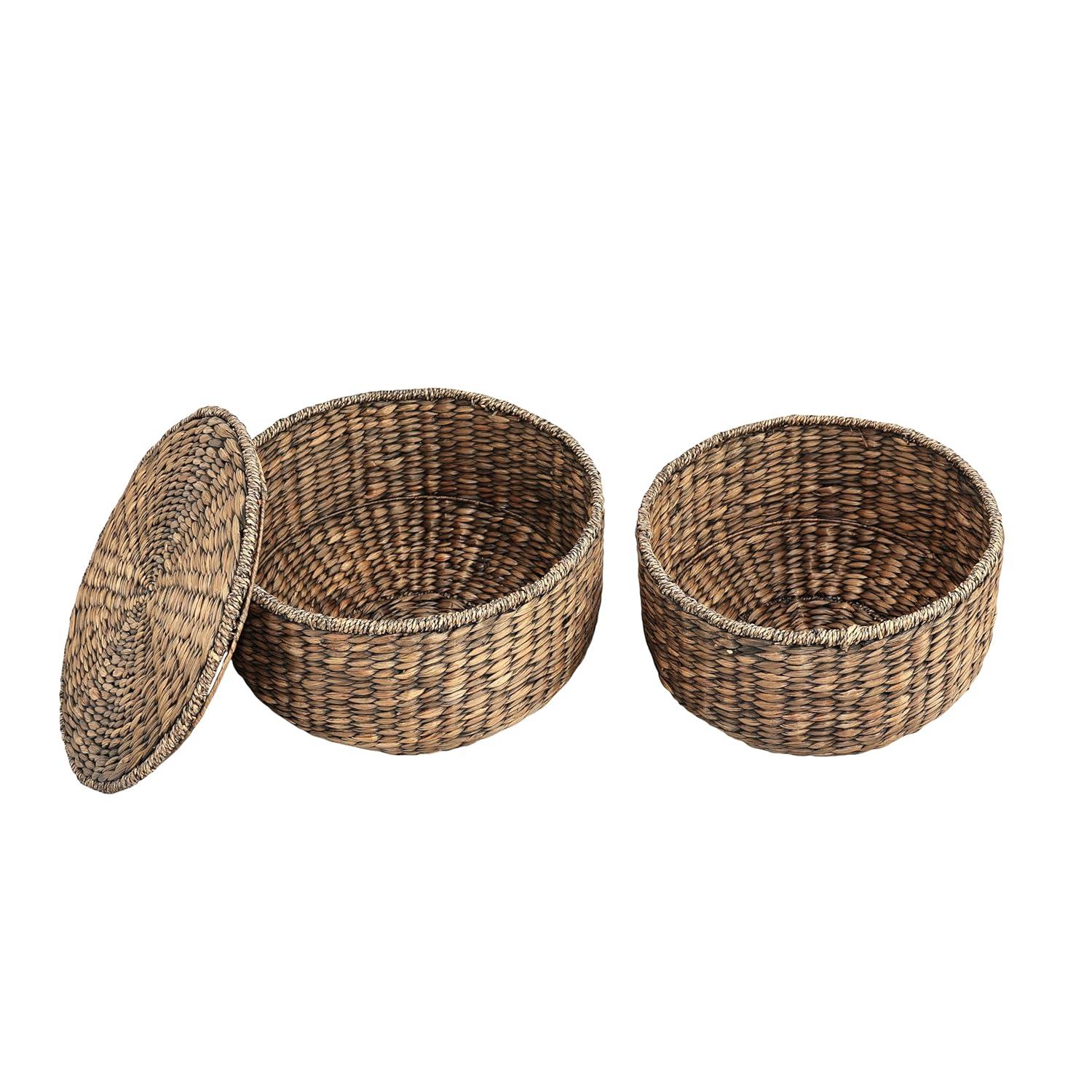 happimess 18" Hourglass Handwoven Hyacinth Storage Accent Table with Lid
