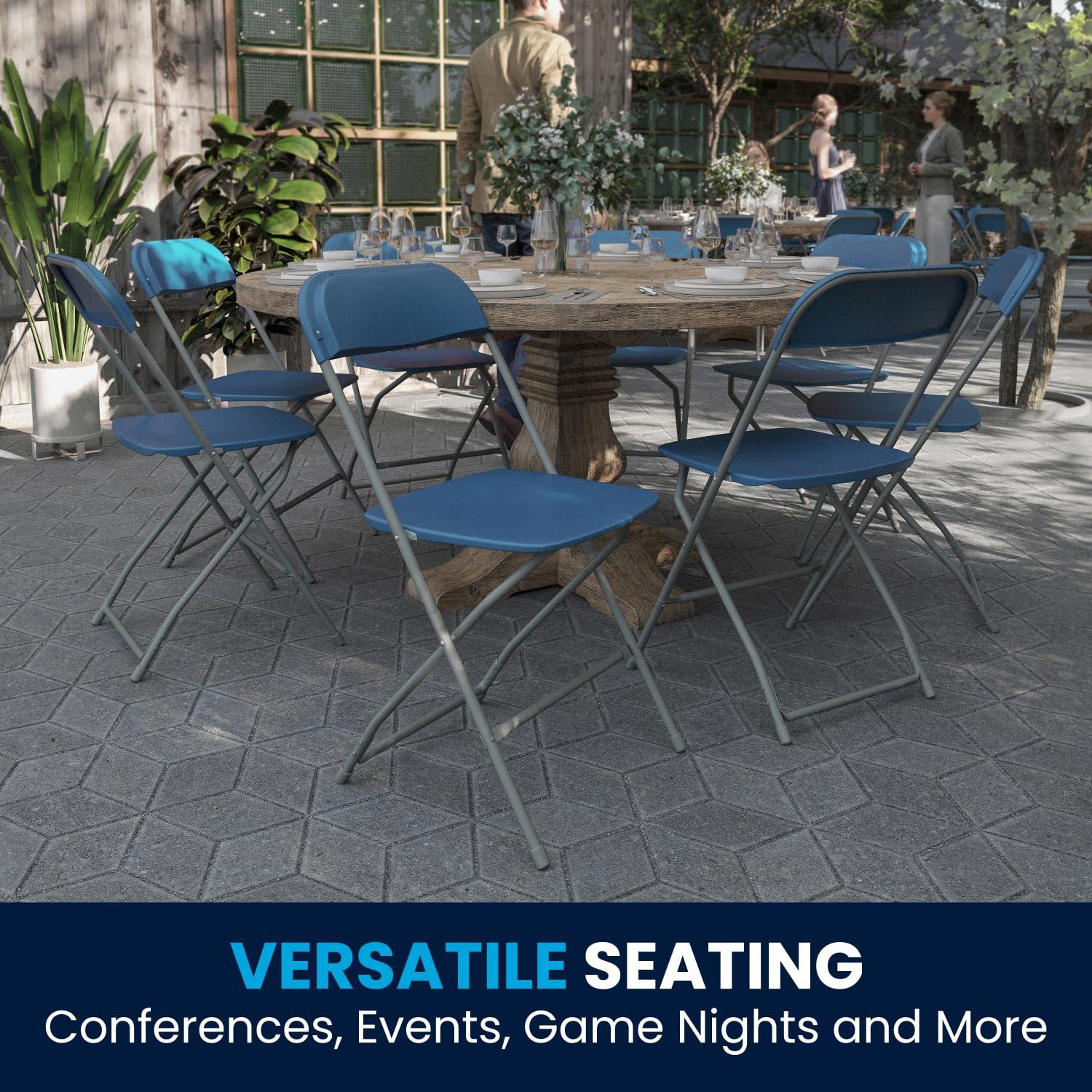 Flash Furniture Hercules Series Plastic Folding Chair - Blue - 650LB Weight Capacity Comfortable Event Chair - Lightweight Folding Chair -