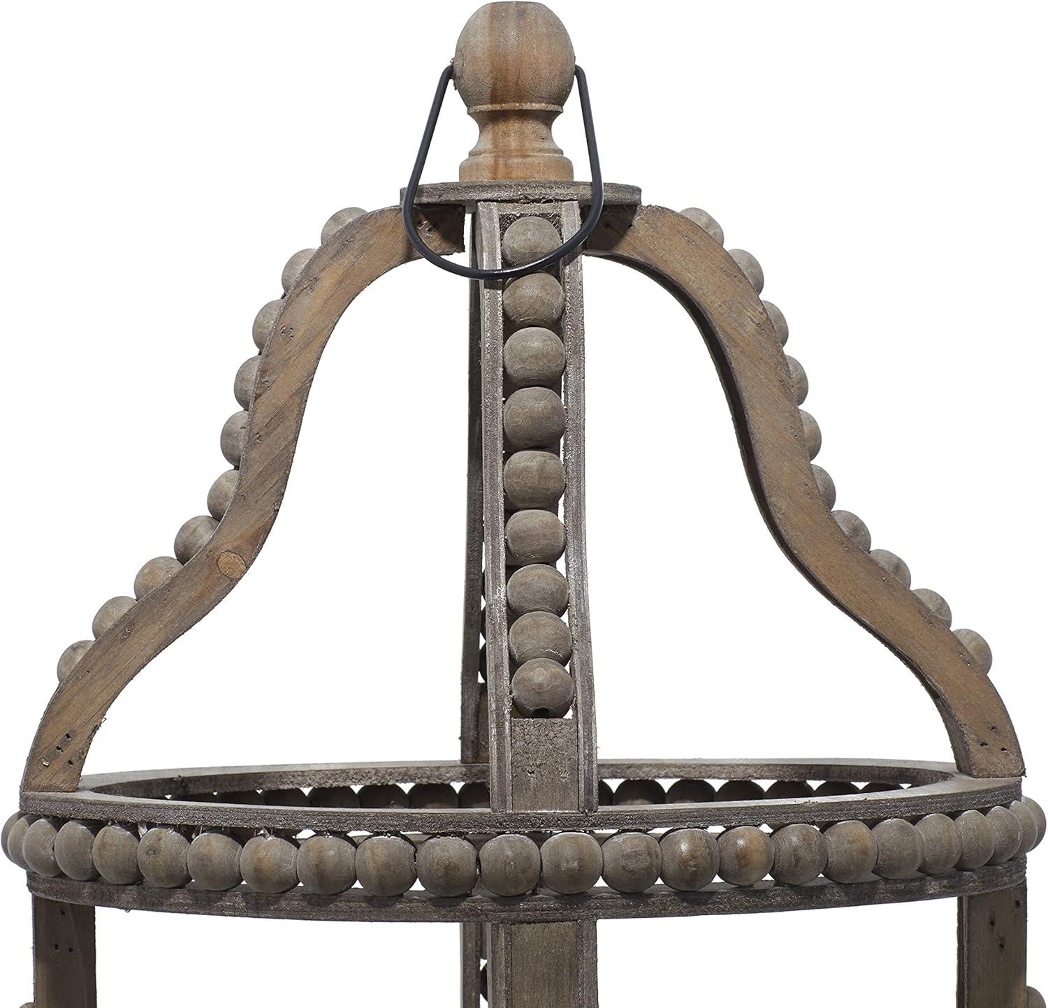 Olivia & May 29" x 13" Rustic Glass/Wood Cage Style Candle Holder Brown: Traditional Wooden Lantern, Tabletop Centerpiece