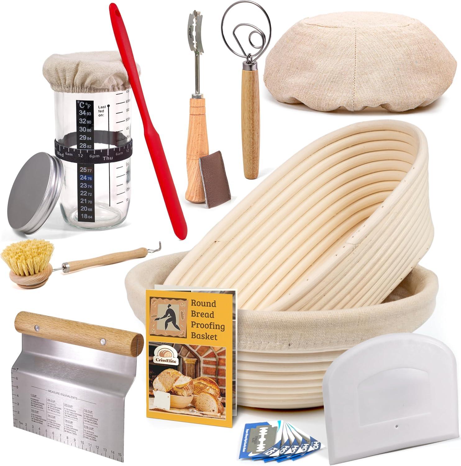 Natural Rattan Sourdough Bread Baking Kit with Proofing Baskets