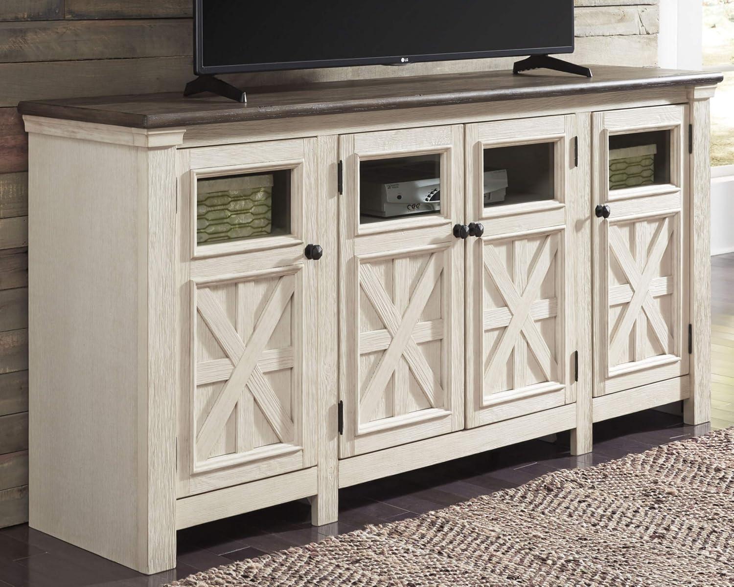 Signature Design by Ashley Bolanburg TV Stand for TVs up to 50" White: Mid-Century Modern Media Console with Cable Management