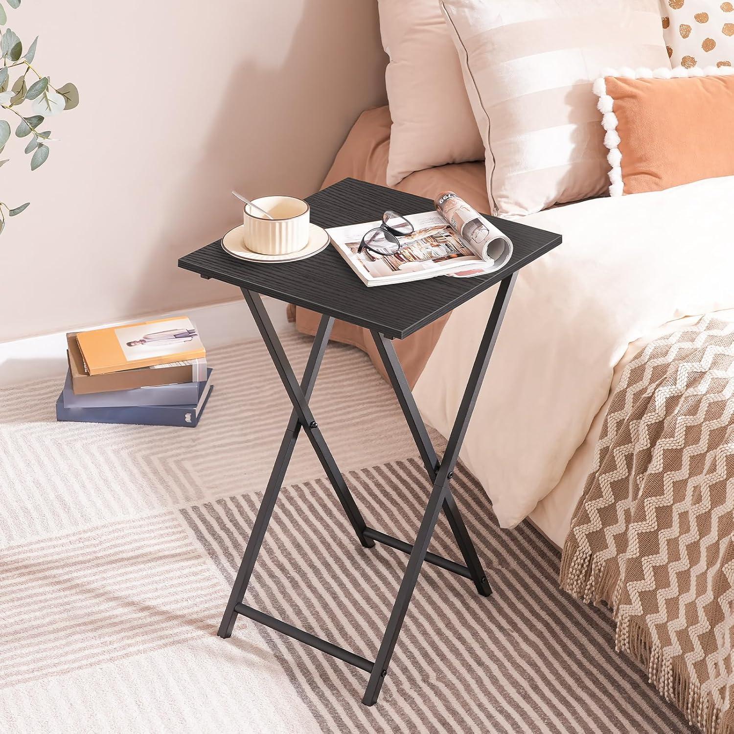 Wooden TV Tray, Portable Sofa Side Table, Industrial Snack Table End Table for Small Spaces, Space-Saving, Easy to Install and Fold, Black BB27BZP201