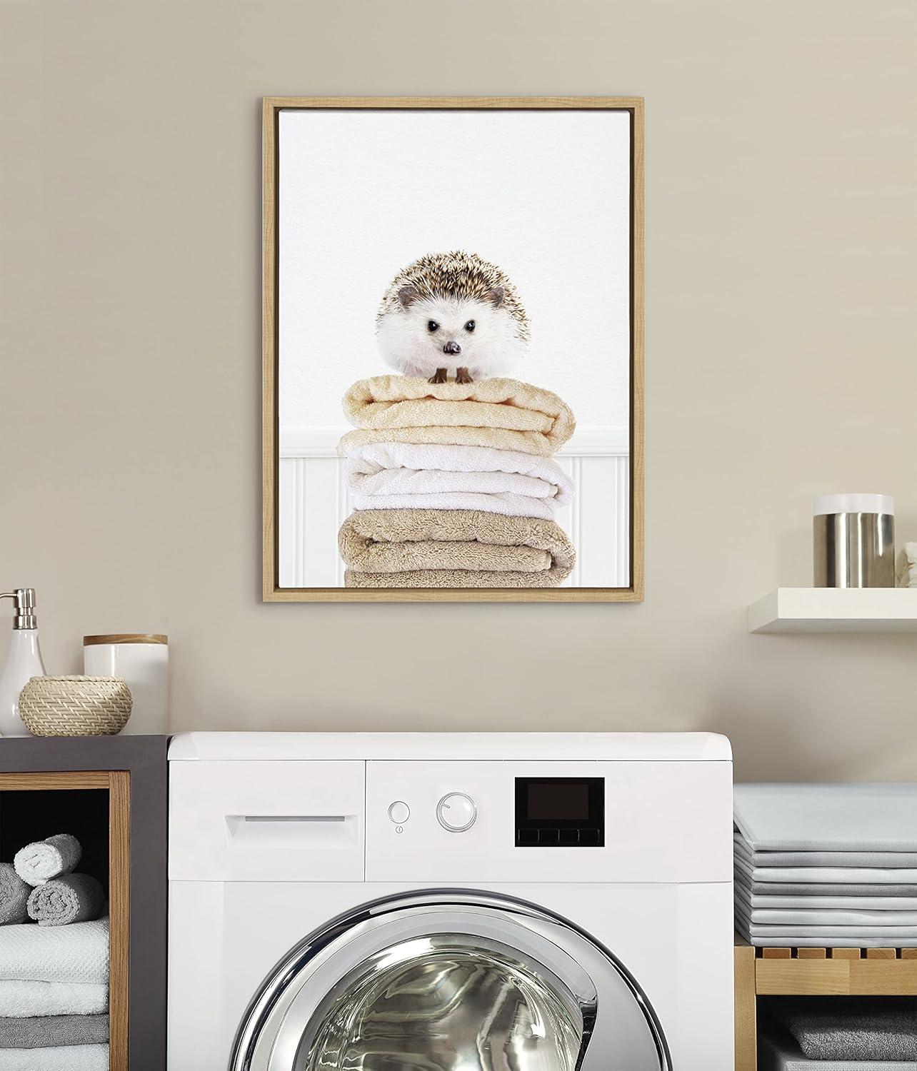 Natural Framed Hedgehog Canvas Print for Kids Room, 18x24