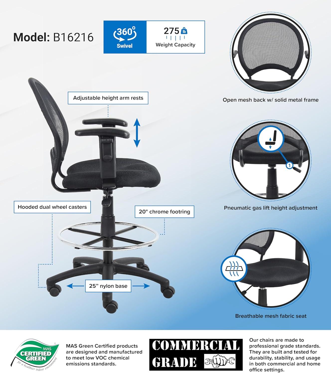 Boss Office Products Mesh Drafting Chair